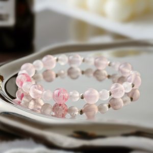 Sakura Haze | Rose Quartz Bracelet - Rose quartz, sakura-rain rose quartz, sterling silver bracelet product photograph