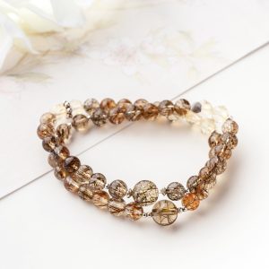 Black Gold Light | Double-Wrap Super Seven Bracelet - Black Super Seven, gold rutilated quartz, citrine, sterling silver bracelet product photograph